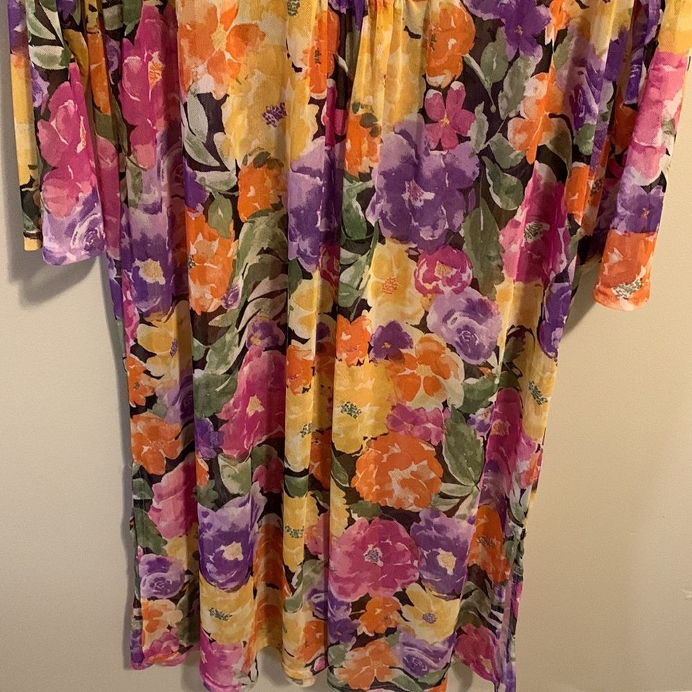 Beautiful Sheer Floral V-Neck Maxi Dress in Purple, Pink & Orange - Picture 3 of 6